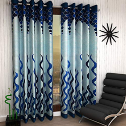 Galaxy Home Decor Modern Wave Panel Polyester Curtains for Door 7 Feet, Pack of 1, Blue (Blue, 7 Feet (1 Piece))