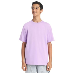 Veirdo 100% Pure Cotton Oversized Loose Fit Round Neck Solid Core Half Sleeve T-Shirt for Boys (OS_100_VT_Lilac_S)