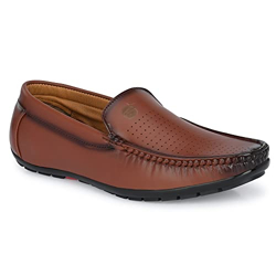 Stylelure Men Synthetic Leather Tan Perforations Suede Loafers