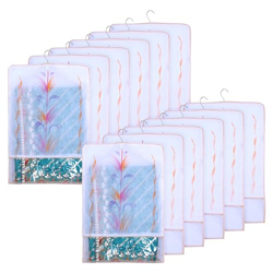 Kuber Industries Hanging Saree Cover | Non-Woven Brush Painting Pattern Saree Cover | Saree Covers for Home | Saree Cover with Small Transparent view | Pack of 12 | Orange