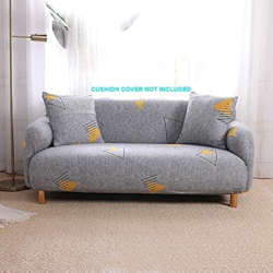House of Quirk Polyester & Spandex Universal Single Seater Sofa Cover Big Elasticity Cover for Couch Flexible Stretch Sofa Slipcover Single Seater (Grey/Yellow Triangle)
