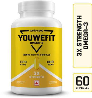 YouWeFit Omega-3 Fish Oil | 1250mg Triple Strength Fish Oil Capsules | No Fishy Burps(60 Capsules)