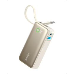 Anker Nano Power Bank, 10,000mAh Portable Charger with Built-in USB-C Cable, PD 30W Output with 1 USB-C, 1 USB-A, Fast Charging Battery Pack for iPhone 16/15/14 Series, Galaxy, iPad, and More - White
