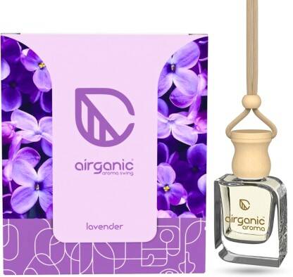 Airganic Aroma Swing-Lavender|Essential Oils in Glass Bottle with Wooden Diffuser Lid Car Freshener Diffuser(10 ml)