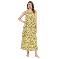 Clovia Women's Rayon Printed Long Night Dress (NS1459P11_Green_XXL)