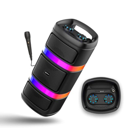 pTron Fusion Quad V2 40W Bluetooth Karaoke Party SpeakerIgnite Your Party with Vivid RGB Lights, 3m Mic, Mic Volume Control, 5 Equalizer Settings, BT/USB/SD Playback & Type-C Charging! (Satin Black)