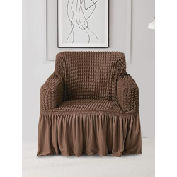 Amazon Brand - Solimo Bubble Sofa Cover with Skirt Polyester and Spandex Fabric | Single Seater (Brown)