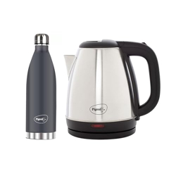 Pigeon 1.5 L Kettle With 1000 ml Aqua Flask (Pack of 2, Black, Steel)