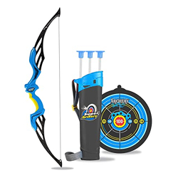 Tec Tavakkal Kids Bow & Arrow Toy, Boys and Girls Basic Archery Set Outdoor Hunting Game with 3 Suction Cup Arrows, Target & Quiver (Blue)