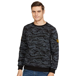 Amazon Brand - INKAST Men's Cotton Blend Hooded and Crew Neck Regular Fit Sweatshirt (AW21INKSW07_Black Camo_S_Black Camo_Small)