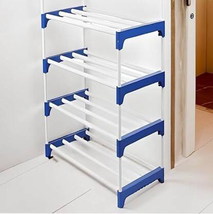 Chalia 4 layer shoe rack slipper stand with blue & white color home organizer Plastic Shoe Rack(White, 4 Shelves, DIY(Do-It-Yourself))