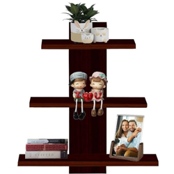 OFIXO Wooden Wall Shelves for Living Room | Wall Shelf for Home Decor Items | Floating Book Rack for Study Room, Office (3Tiers | Size- Standard | Colour- Mahogany