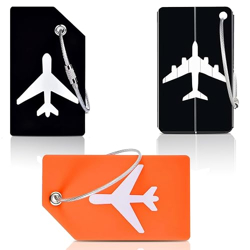 Storite Pack of 3 Luggage Tags, 1 Metallic and 2 Silicon Luggage Tags with Steel Loop Travel Bag Tags for Easily Identification of Bags(2-Black & 1-Orange)