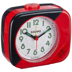 Amazon Brand - Solimo Table Alarm Clock | 4-Step Volume with Lighting and Night Glow | Black and Red