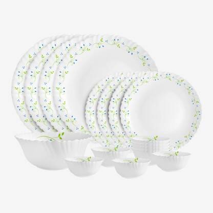 cello Pack of 17 Opalware Dazzle Tropical Lagoon |Crockery| Dinner Set(Green, White, Microwave Safe)