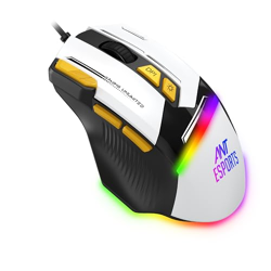 Ant Esports GM333 RGB Wired High End Optical Ergonomic Gaming Mouse With 12800 DPI 1.5M Braided Cable Comes with latest Inbuilt Software Huano Switches with Rubber coated Top cover -Black/White/Yellow