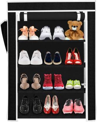 Lyzoo 4 Layer Solid Color Plastic Shoe Stand(Black, 4 Shelves, DIY(Do-It-Yourself))