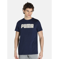 Puma Men Navy Blue Typography Printed Slim Fit T-shirt