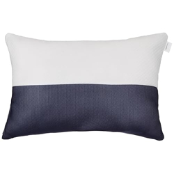 amazon basics Hollow Fiber Sleeping Pillow | Soft and Fluffy | Adjustable Height | Set of 1 | White and Navy Blue (27 x 16 Inches)