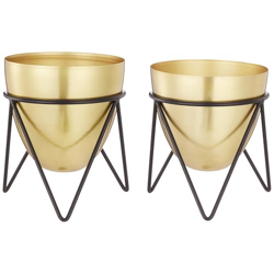 amazon basics Metal Planters with Stand (Set of 2) | Suitable for Living Room and Bedroom Dcor (Gold)