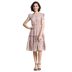 KERI PERRY Women's Multicolour Muslin Floral Tiered Western Dress | Dress for Women | A line Dress | Winter Dress | Western Dress | Latest Women Dress | Trendy Dress | Midi Dress