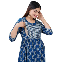 Jikonet Women's Maternity Dress Feeding Kurti with Zippers, Side Pocket, 325 (XXX-Large, Blue PECH)