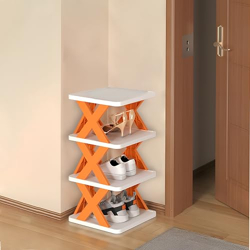 KIMANA Multi-Layer Easy to Assemble, Foldable Plastic Shoe Rack Holder Tower for Shoes and Storage Shelf at Entryway, Home, Office, Bedroom- Orange 4 Layer