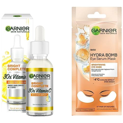 Garnier Light Complete VITAMIN C Booster Face Serum 30 ml & Hydra Bomb Eye Serum Mask, Orange, 6 g