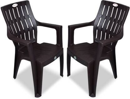 ARLAVYA Platina Orthopaedic Spine Care Arm Chair for Home Garden Office Glossy Finish Plastic Outdoor Chair(Dark Brown, Set of 2, Pre-assembled)
