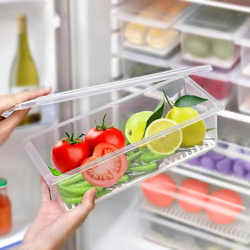 Story@Home Fridge Storage Boxes - Set of 6 | Plastic Kitchen Storage Box, Fridge Storage Containers, Food Storage Container Set with removable Drain Plate & Lid | Storage Box and Organiser | Clear