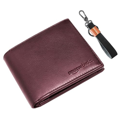 amazon basics Genuine Leather Wallet, Keyring in Gift Box Packaging- Classic Men's Gifting Combo (Brown)