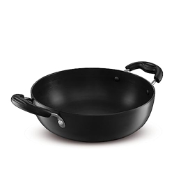 KENT Hard Anodised Kadhai 2L, 22 CM | Non Reactive, Non Toxic, & Non staining Food Grade Surface | 4.06 mm Thick Base for Uniform Heating | Cool Touch bakelite Handle | Induction Friendly, Black