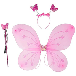 Crackles Fairy Butterfly Wings with Matching Hair Band and Magic Wand Costume for Baby Girls Birthday Party/Princess Accessories/Party Gift for Kids/Party Supplies (Pack of 1,Pink)