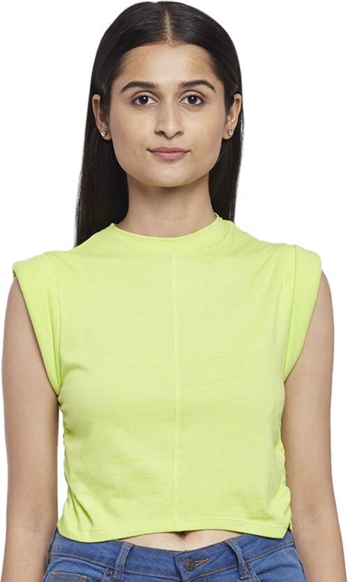 Casual Sleeveless Solid Women Green Top