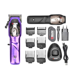 WMARK NG-9003 Ultra Premium Professional 10000 RPM magnetic motor Zero Gapped Hair Clipper set 440C Fade Blade 6 Magnetic Guide Comb Taper Lever Adjustments Adaptor Charging Pod & Stand, Purple