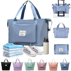 E-COSMOS Womens Large Capacity Folding Travel Tote Bag|Oxford Fabric Waterproof Lightweight Foldable Duffel Bag Portable Expandable Travel Bag|Dry And Wet Carry On Bag,(Random Colors)