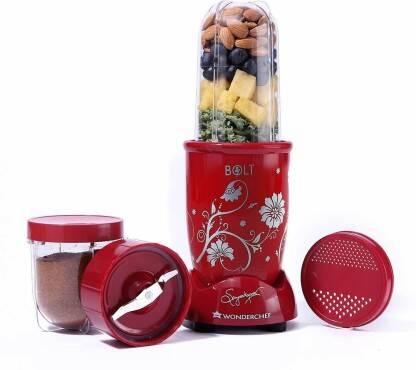 WONDERCHEF BOLT 600 W Juicer Mixer Grinder(Nutri-blend | 2 Jars | With Sipper Lid | Red)