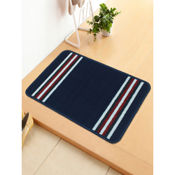 Bedspun Navy Blue & Green  Striped Anti-Skid Doormat