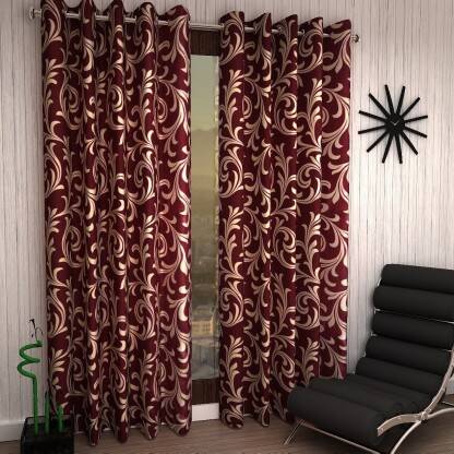 Home Sizzler 153 cm (5 ft) Polyester Semi Transparent Window Curtain (Pack Of 2)(Printed, Maroon)
