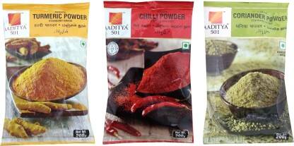 Aaditya 501 Turmeric, Chilli, Coriander/Dhaniya Powder (Masala Combo)(3 x 200 g)