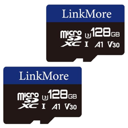 LinkMore 128GB Micro SDXC Card (2 Pack), A1, UHS-I, U3, V30, Class 10 Compatible, Read Speed Up to 95 MB/s,Write Speed Up to 50 MB/s, SD Adapter Included