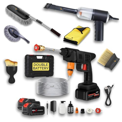 SHAYONAM (7 Car Accessories Items Combo) Pressure Washer Gun - Double Battery | 3in1 Car Vacuum Cleaner with Blower | Long Handle/Small Car Duster | Car Cleaning Cloth | Two Small Pollen Remover /*-