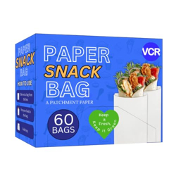 VCR Paper Snack Bags for Food - Pack of 60 Snack Bags - 8x5.5 Inch Paper Bag Each - Snack Paper Bags for Food Storage, Take Away, Parcel and Packaging - Parchment Paper Snack Bags for Food