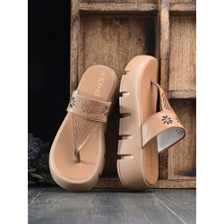 El Paso Textured Open Toe Flatform Heels With Laser Cuts