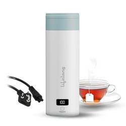 Lifelong 2-in-1 Portable Electric Kettle & Bottle for Travel - 400ml | Digital Display and Touch Control | 4 Temperature Settings | 304 Stainless Steel | Auto Shut & Dry Boiling Protection (LLEPK09)
