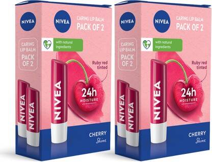 NIVEA Cherry Fruity Shine Lip Balm Cherry Pack of 4 Cherry(Pack of: 4, 19.2 g)