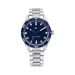 Tommy Hilfiger Stainless Steel Macy's Essentials Analog Blue Dial Silver Strap Watch For Men -Th1791817W