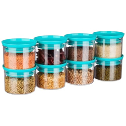 Floraware Plastic Storage Jar and Container Set I Air Tight & BPA Free Containers for Kitchen Storage Set I Grocery Kitchen Container Set I Multipurpose Jar, 500 Ml Each, (Blue, Set of 8)
