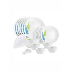 Cello Dazzle Series White 34 Pieces Printed Matte Opalware Microwave Safe Dinner Set