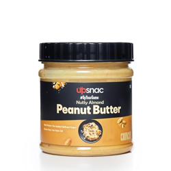 Upsnac Nutty Almond Peanut Butter Crunchy 300g | High Protein | Roasted Almonds | Tasty & Healthy Nut Butter Spread | Vegan | No Refined Sugar | Zero Trans Fat | Cholesterol Free & Gluten Free